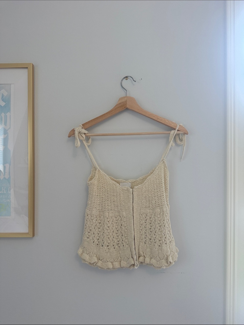 Cream Knit Tie-Shoulder Tank Top
